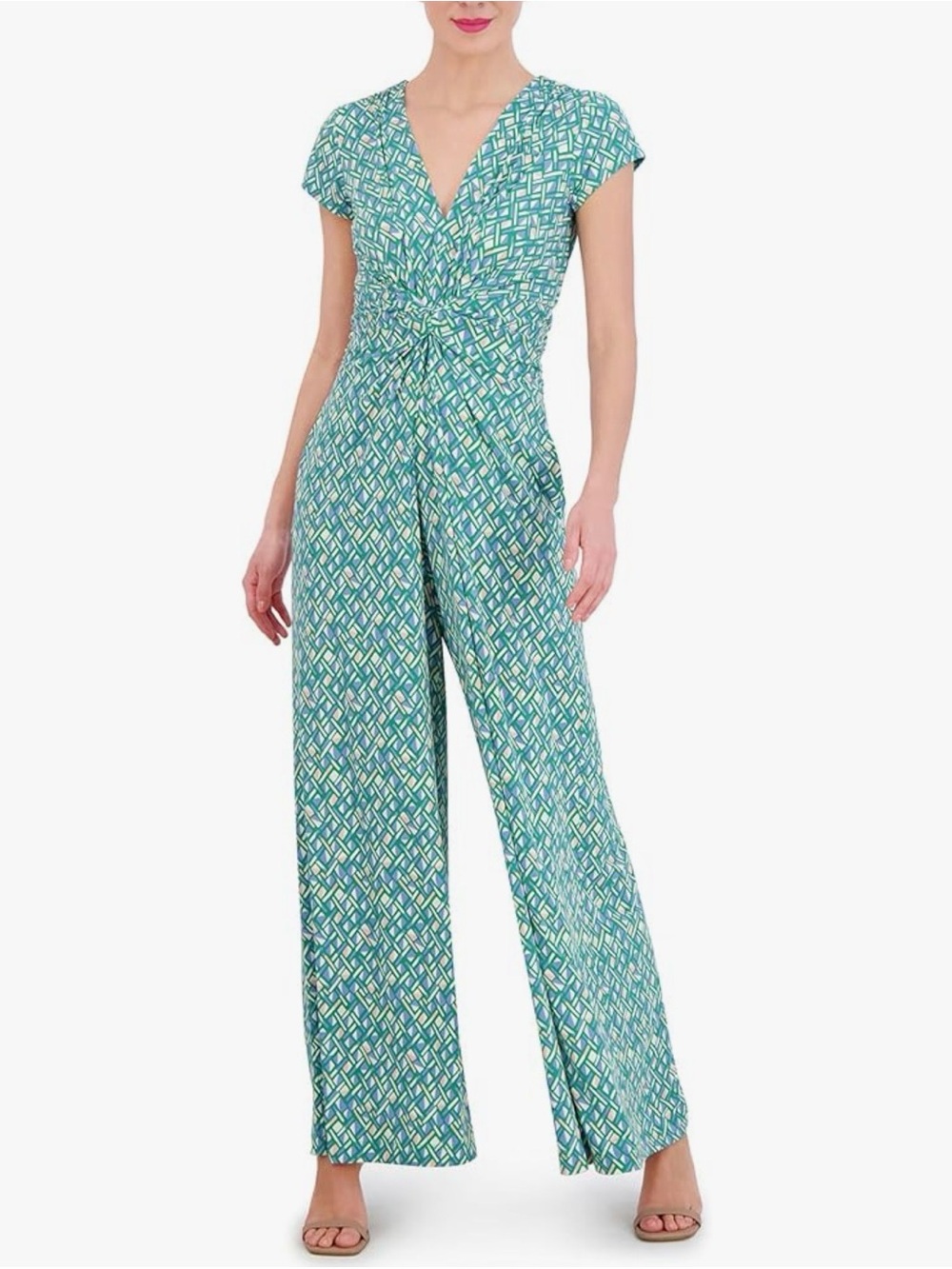 NWT Vince Camuto Green & Blue Geometric Pattern Jumpsuit